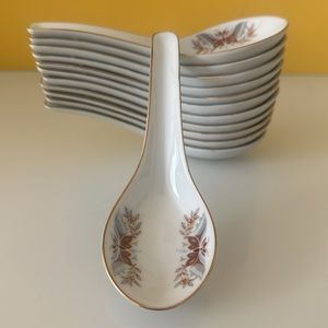 Vintage Chinese Liling porcelain soup spoons circa mid 20th Century Set of 12
